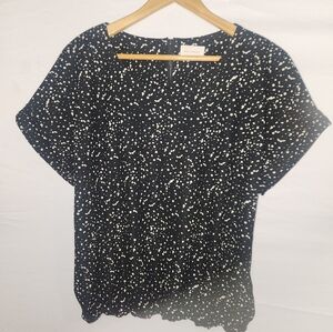 Melloday Nordstrom Black and Beige Dotted Cuff Sleeve Blouse, Women's Medium